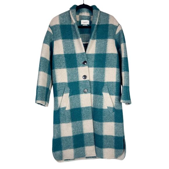 Isabel Marant Etoile Gabriel Teal Cream Checkered Wool Jacket Size FR 36 Small - Picture 3 of 11